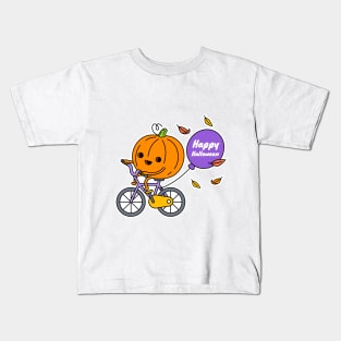 Pumpkin on bycicle Kids T-Shirt